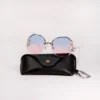 Rimless Gradient Sunglasses with Pink & Blue Lens and Crystal Flower Embellishments for Women
