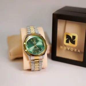 Rolex (1st copy)  Arabic Numeral Quartz Watch, Silver & golden Metal Band, green Dial