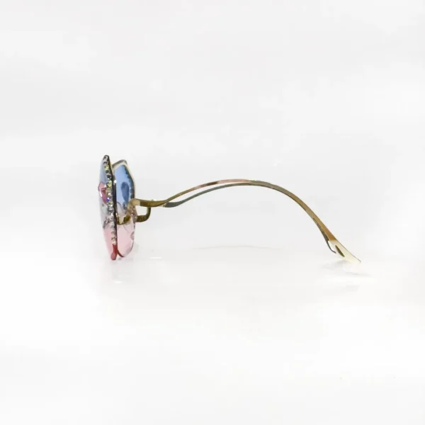 Rimless Gradient Sunglasses with Pink & Blue Lens and Crystal Flower Embellishments for Women