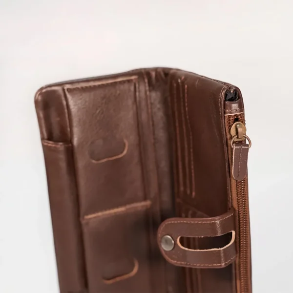 Cow Leather Men's Premium Long Wallet (Brown)