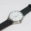 ‘YILEIQ’ Men's Classic Silver Watch with Black Leather Strap
