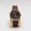 02 'YILEIQI' Rose Gold Watch with Minimalist Black Dial and Brown Leather Strap