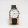 ‘YILEIQ’ Men's Classic Silver Watch with Black Leather Strap