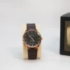 03 'YILEIQI' Rose Gold Watch with Minimalist Black Dial and Brown Leather Strap
