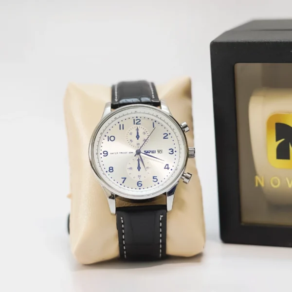 Men's Classic Silver Watch with Black Leather Strap