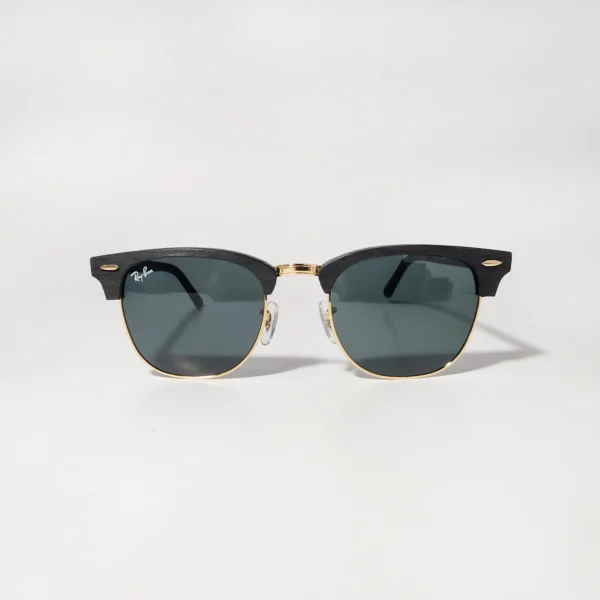 Black Wooden Texture RB3016 Clubmaster in Black Glass Lenses