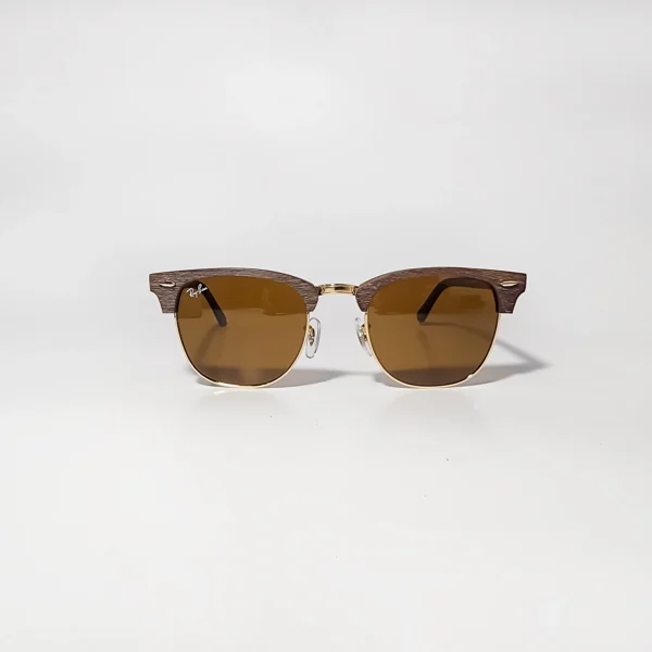 Wood-Grain Texture Clubmaster RB3016 Glass Lenses Amber Tint