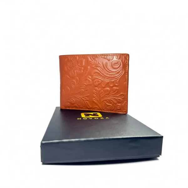 The Maverick Brown Genuine Leather Unique Embossed Flower Pattern Style Imported Wallet Brown