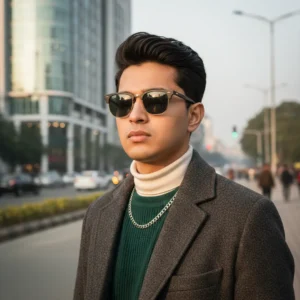 Black Wooden Texture RB3016 Clubmaster in Black Glass Lenses