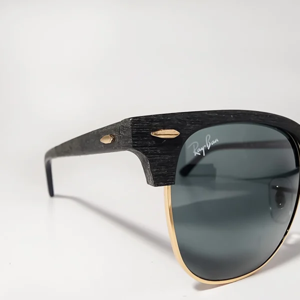 Black Wooden Texture RB3016 Clubmaster in Black Glass Lenses