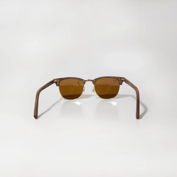Wood-Grain Texture Clubmaster RB3016 Glass Lenses Amber Tint
