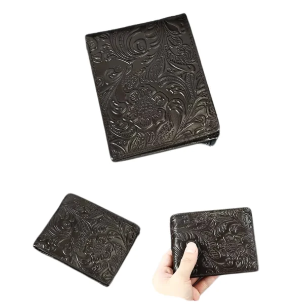 The Maverick Genuine Cowhide Leather Embossed Flower Pattern Imported Wallet (Coffee)