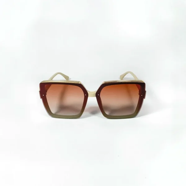 Oversized square sunglasses with a cream-colored frame, brown-to-clear gradient lenses