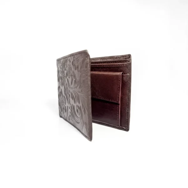 The Maverick Genuine Cowhide Leather Embossed Flower Pattern Imported Wallet (Coffee)