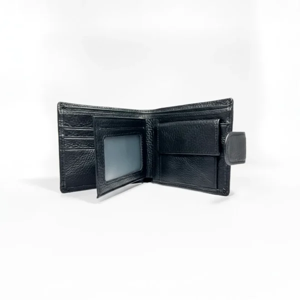 The Classic Utility Bifold Premium Genuine Cowhide Leather Secure Snap Closure Wallet  Black
