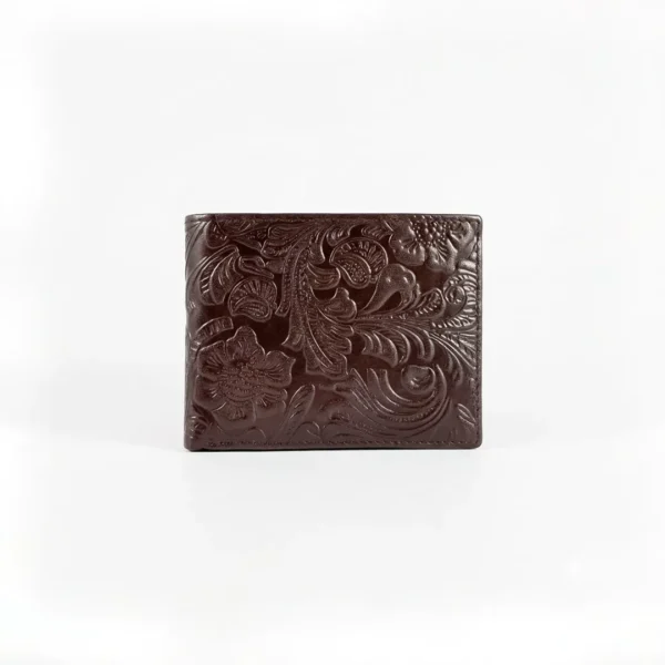 The Maverick Genuine Cowhide Leather Embossed Flower Pattern Imported Wallet (Coffee)