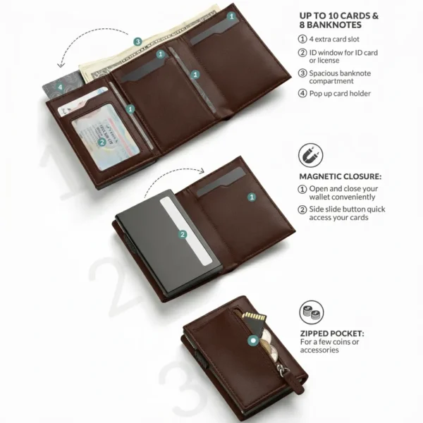 The Meridian Pop-Up Trifold | RFID-Blocking Microfiber Wallet Chocolate