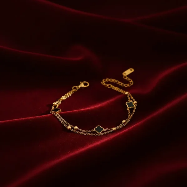 Four-leaf Double-Sided Clover Stainless Steel Chain Bracelet, Hypoallergenic Minimalist Jewelry