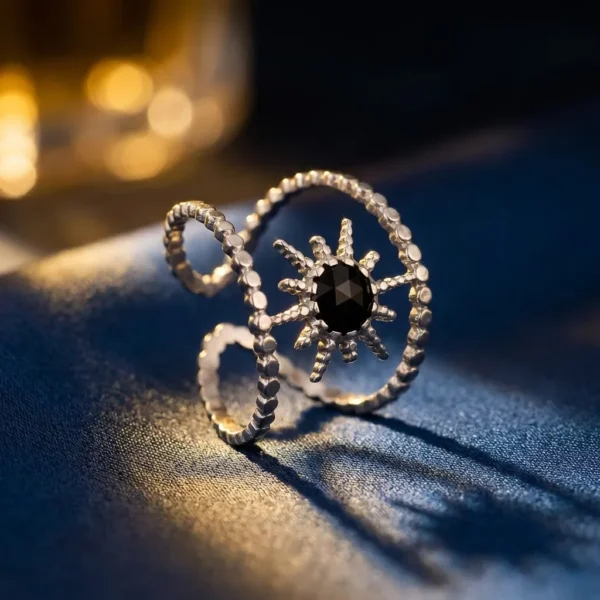 Women Open-End Ring Oil Drop Design Stylish Stainless Steel Zircon