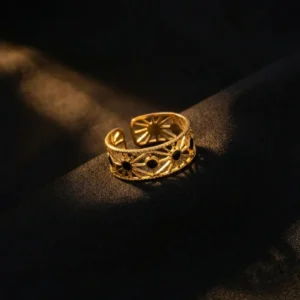 Open-End Ring for Women 18k Gold Plated Stainless Steel Oil Drop Stylish  Black Design