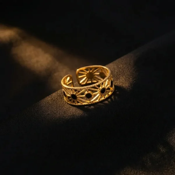 Open-End Ring for Women 18k Gold Plated Stainless Steel Oil Drop Stylish  Black Design