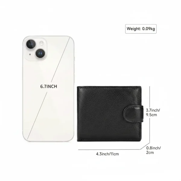 The Classic Utility Bifold Premium Genuine Cowhide Leather Secure Snap Closure Wallet  Black