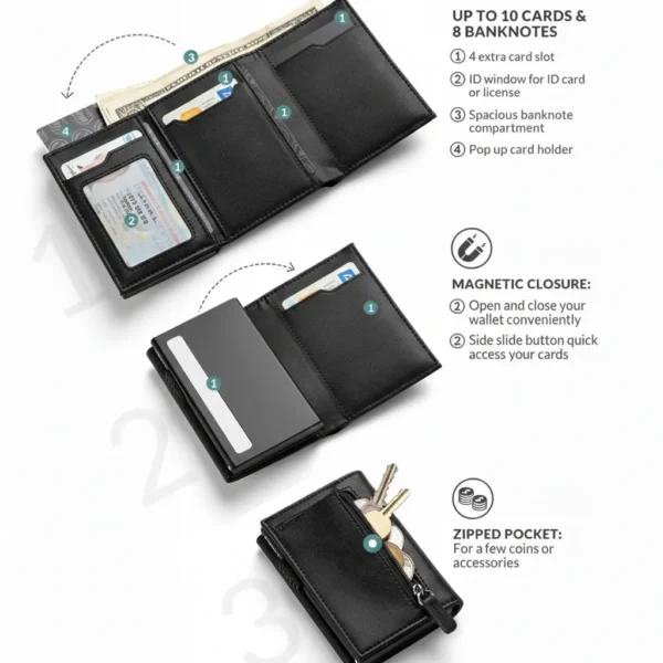 The Meridian Pop-Up Trifold | RFID-Blocking Microfiber Wallet Black