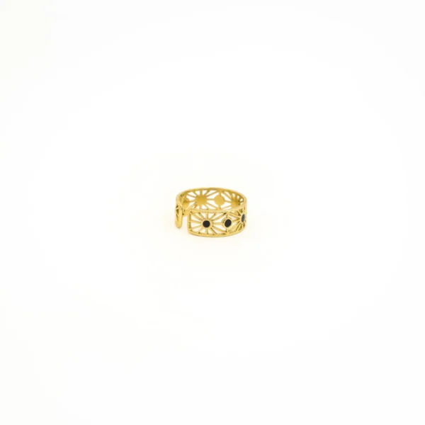 Open-End Ring for Women 18k Gold Plated Stainless Steel Oil Drop Stylish  Black Design