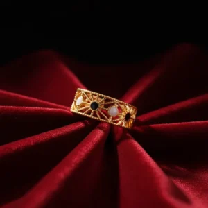 Open-End Ring for Women 18k Gold Plated Stainless Steel Oil Drop Stylish  Black Design