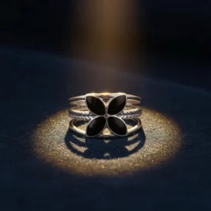 Women Open-End Ring Oil Drop Design Stylish Stainless Steel Zircon