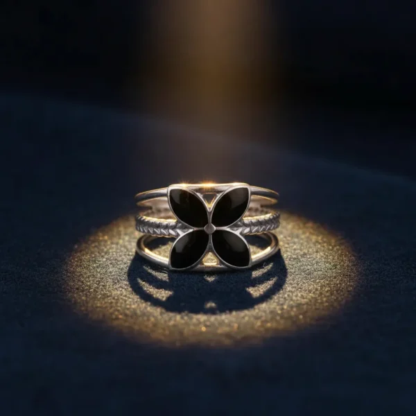 Women Open-End Ring Oil Drop Design Stylish Stainless Steel Zircon