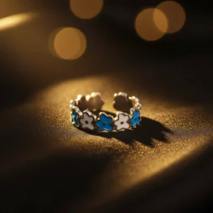 Women Open-End Ring Oil Drop Design Stylish Stainless Steel Zircon