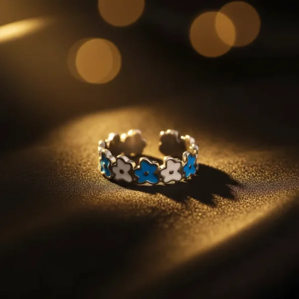 Women Open-End Ring Oil Drop Design Stylish Stainless Steel Zircon