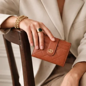 Elegant Quilted Slim Short Wallet for Women – Waterproof PU Leather Card Holder| BROWN