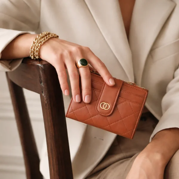 Elegant Quilted Slim Short Wallet for Women – Waterproof PU Leather Card Holder| BROWN