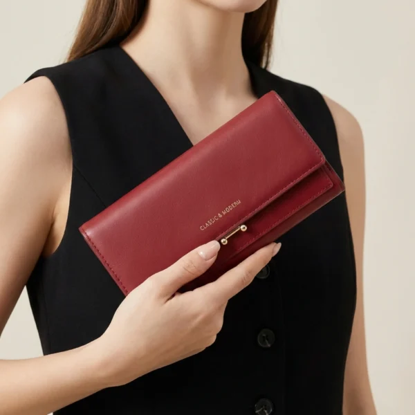 Classic & Modern Women's Large Capacity PU Leather Wallet (RED)