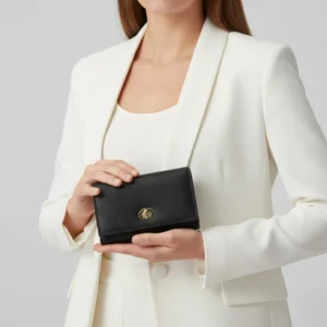 Short Women's Premium PU Leather Wallet Internet Celebrity Style Fashion Open Closure Polyester Lining Portable (Black)