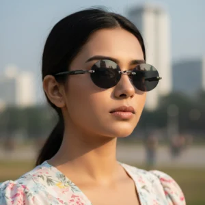 Luxury Design Rimless Oval Women's Sunglasses Decoration UV Protection