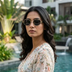 Vintage Small Oval CP Frame Gold Retro Metal Durable Women Sunglasses