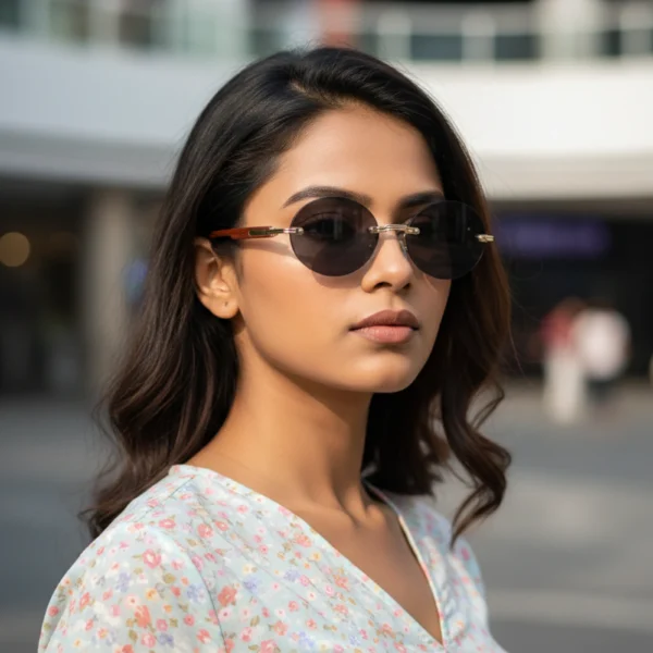 Luxury Design Rimless Oval Women's Sunglasses Decoration UV Protection