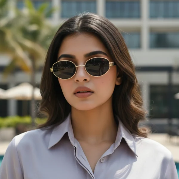 Vintage Small Oval CP Frame Gold Retro Metal Durable Women Sunglasses