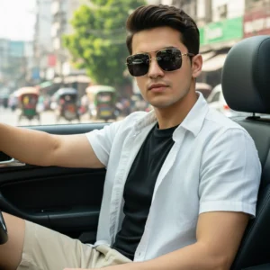 Ultra Lightweight Retro Style Square Metal Frame Men's Sunglasses Comfortable UV400 Shades Sun Glasses| (Black)