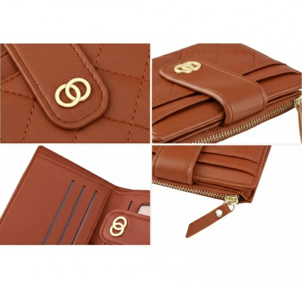 Elegant Quilted Slim Short Wallet for Women – Waterproof PU Leather Card Holder| BROWN