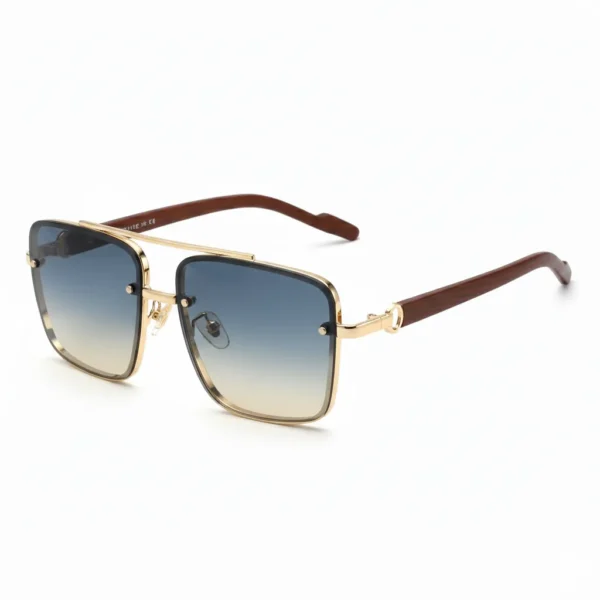 Ultra-Lightweight Retro Square Metal Aviator Sunglasses | UV400 Protection|  (Blue-yellow)