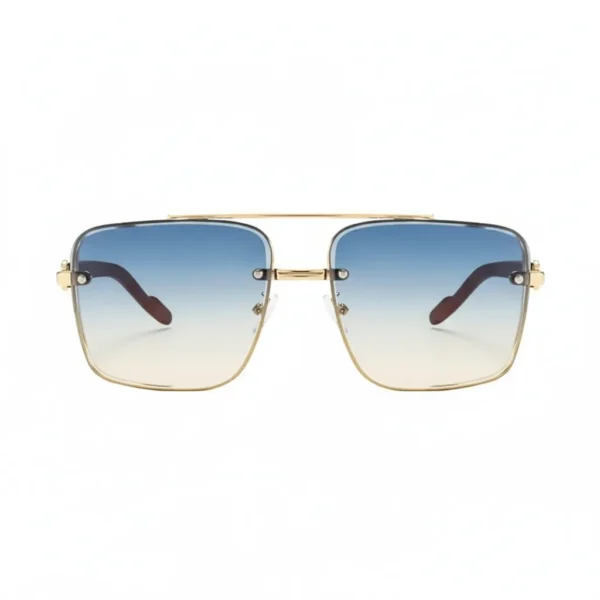 Ultra-Lightweight Retro Square Metal Aviator Sunglasses | UV400 Protection|  (Blue-yellow)