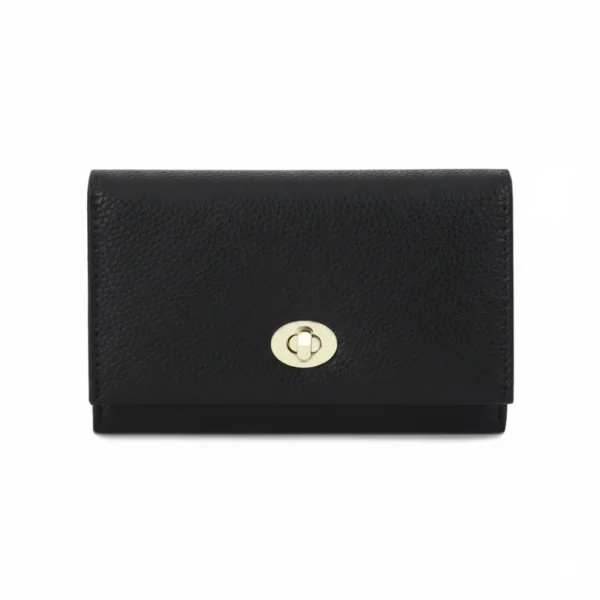 Short Women's Premium PU Leather Wallet Internet Celebrity Style Fashion Open Closure Polyester Lining Portable (Black)