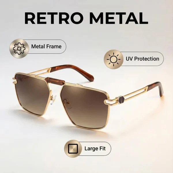 Partagas Retro Designer Square Metal Frame UV400 Protection Shades Sun Glasses Sunglasses for Men