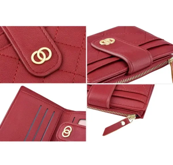 Elegant Quilted Slim Short Wallet for Women – Waterproof PU Leather Card Holder| (RED)