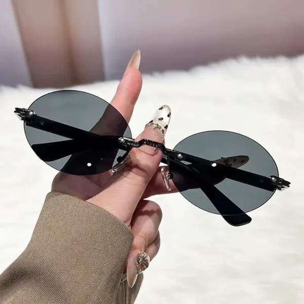 Luxury Design Rimless Oval Women's Sunglasses Decoration UV Protection