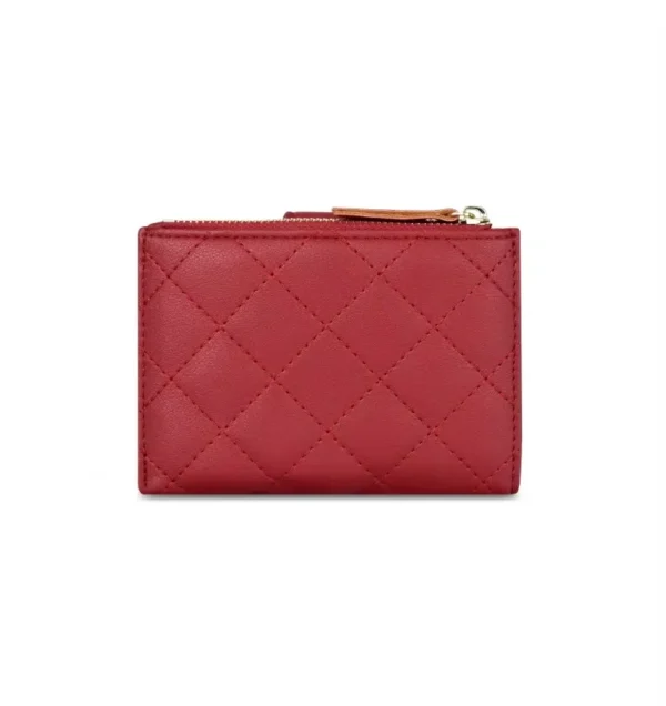 Elegant Quilted Slim Short Wallet for Women – Waterproof PU Leather Card Holder| (RED)